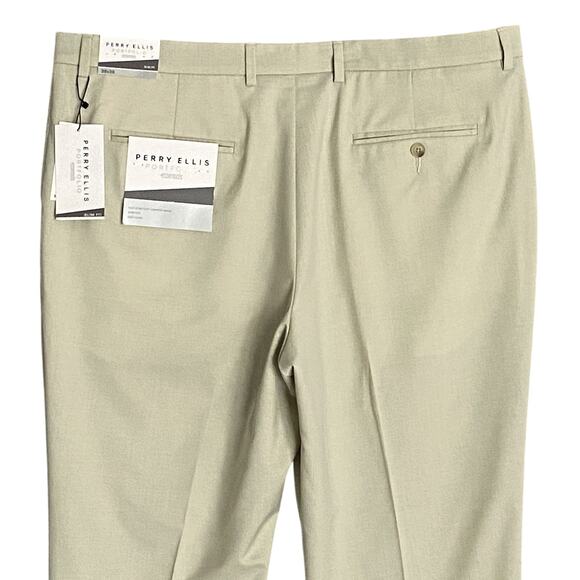 Perry Ellis Dress Pants Men's 38x30 Portfolio Slim Fit Flat Front Sand NEW - Picture 6 of 14
